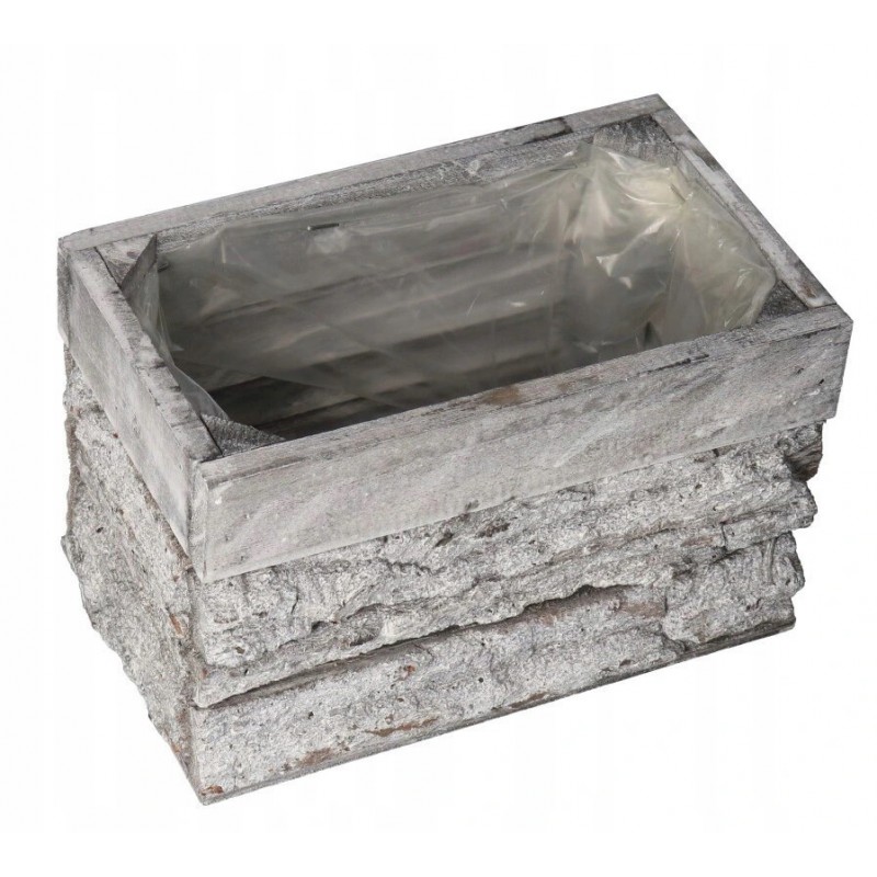 DONICZKA OSŁONKA DREWNIANA KORYTKO KORA SZARA 20CM