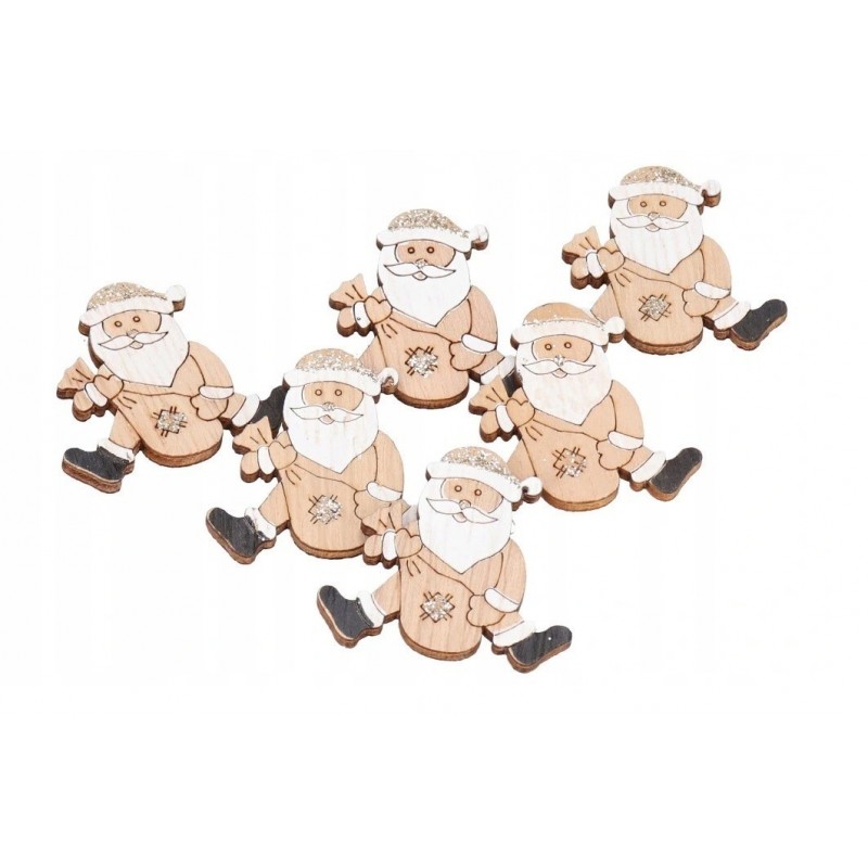 MIKOŁAJ GWIAZDOR DREWNIANY NA PRZYLEPCU 6SZT 3,2CM