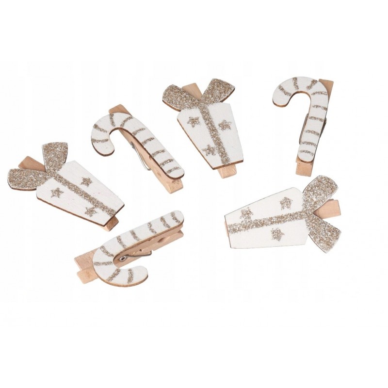 KLAMERKI DREWNIANE SPINACZE ŚWIĄTECZNE 6SZT BOMBKI