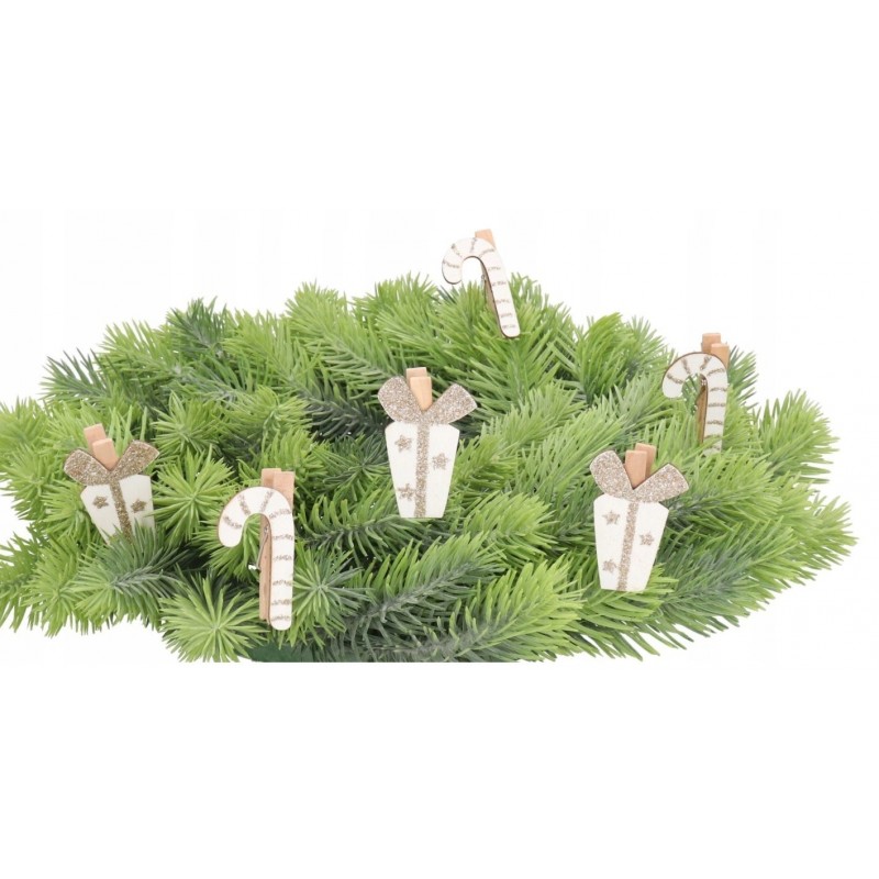 KLAMERKI DREWNIANE SPINACZE ŚWIĄTECZNE 6SZT BOMBKI