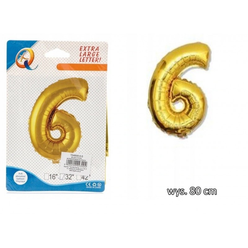 BALONY FOLIOWE CYFERKI BALON FOLIOWY CYFRA 6 80CM