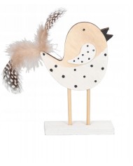 PTASZEK DREWNIANY Z PIÓRKIEM FIGURKA OZDOBA