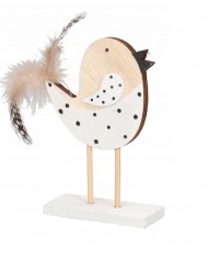 PTASZEK DREWNIANY Z PIÓRKIEM FIGURKA OZDOBA