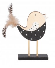 PTASZEK DREWNIANY Z PIÓRKIEM FIGURKA OZDOBA