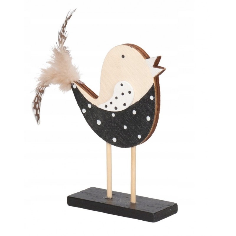 PTASZEK DREWNIANY Z PIÓRKIEM FIGURKA OZDOBA