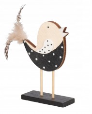 PTASZEK DREWNIANY Z PIÓRKIEM FIGURKA OZDOBA