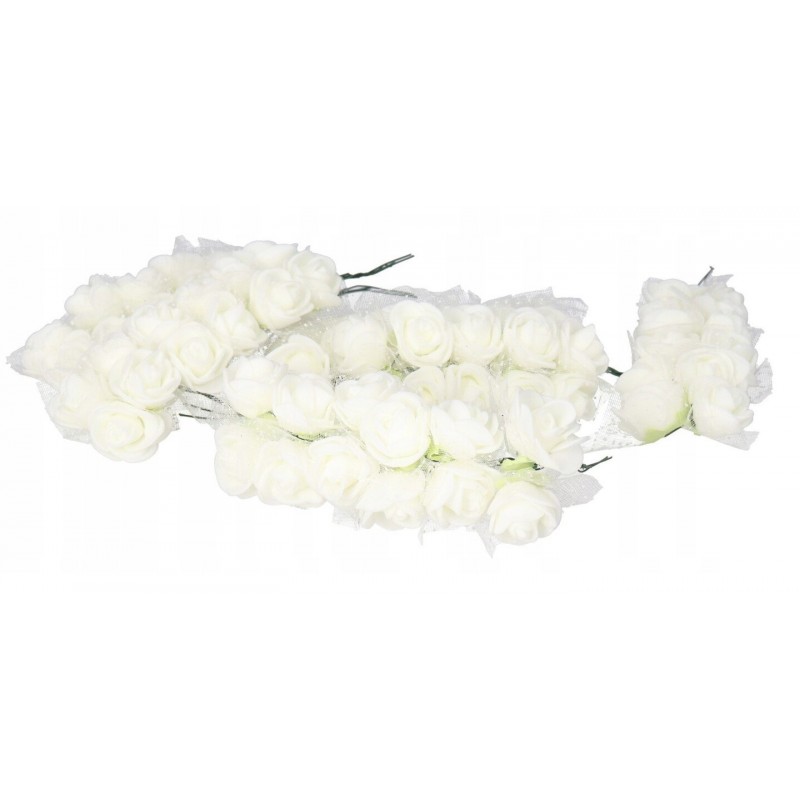 RÓŻYCZKI RÓŻE KWIATKI PIANKOWE Z TIULEM NA DRUCIKU