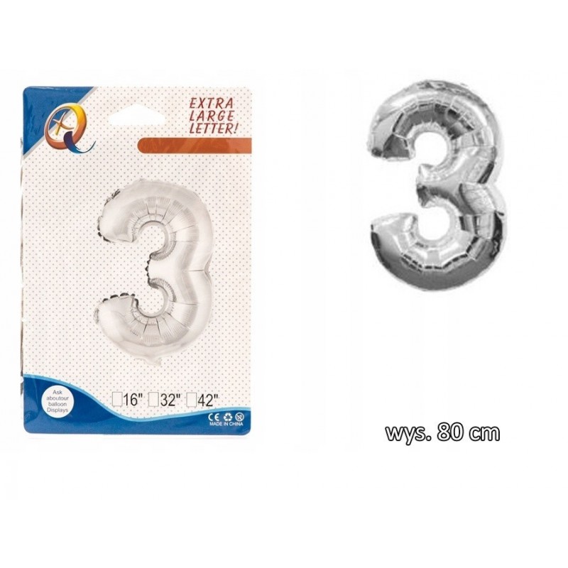 BALONY FOLIOWE CYFERKI BALON FOLIOWY CYFRA 3 80CM