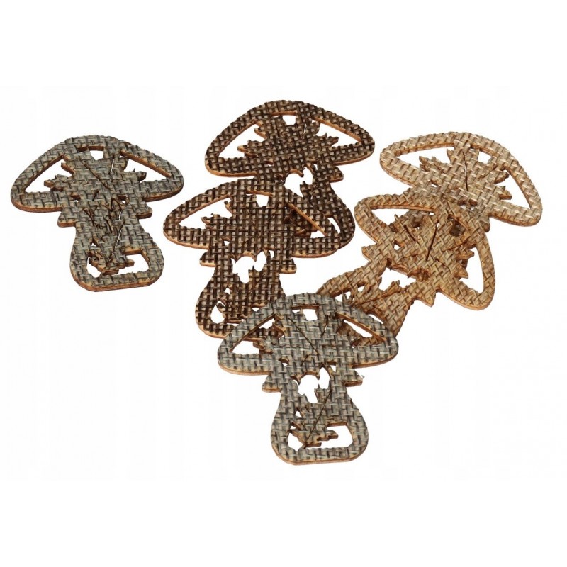 GRZYBKI DREWNIANE NA PRZYLEPCU OZDOBA JESIEŃ 6SZT