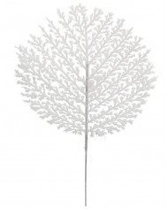 GAŁĄZKA DEKORACYJNA BIAŁA LIŚCIE Z BROKATEM 28CM