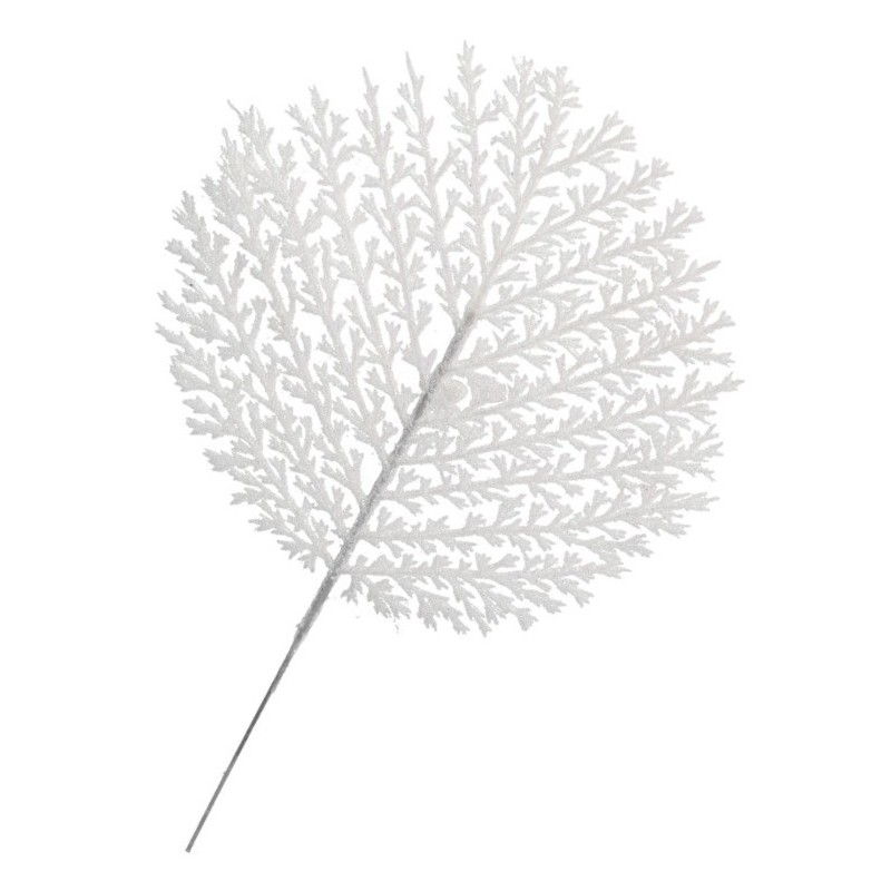 GAŁĄZKA DEKORACYJNA BIAŁA LIŚCIE Z BROKATEM 28CM