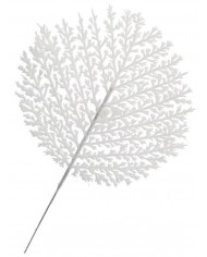 GAŁĄZKA DEKORACYJNA BIAŁA LIŚCIE Z BROKATEM 28CM