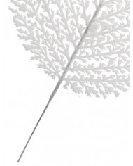 GAŁĄZKA DEKORACYJNA BIAŁA LIŚCIE Z BROKATEM 28CM