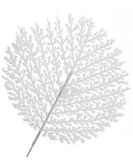 GAŁĄZKA DEKORACYJNA BIAŁA LIŚCIE Z BROKATEM 28CM