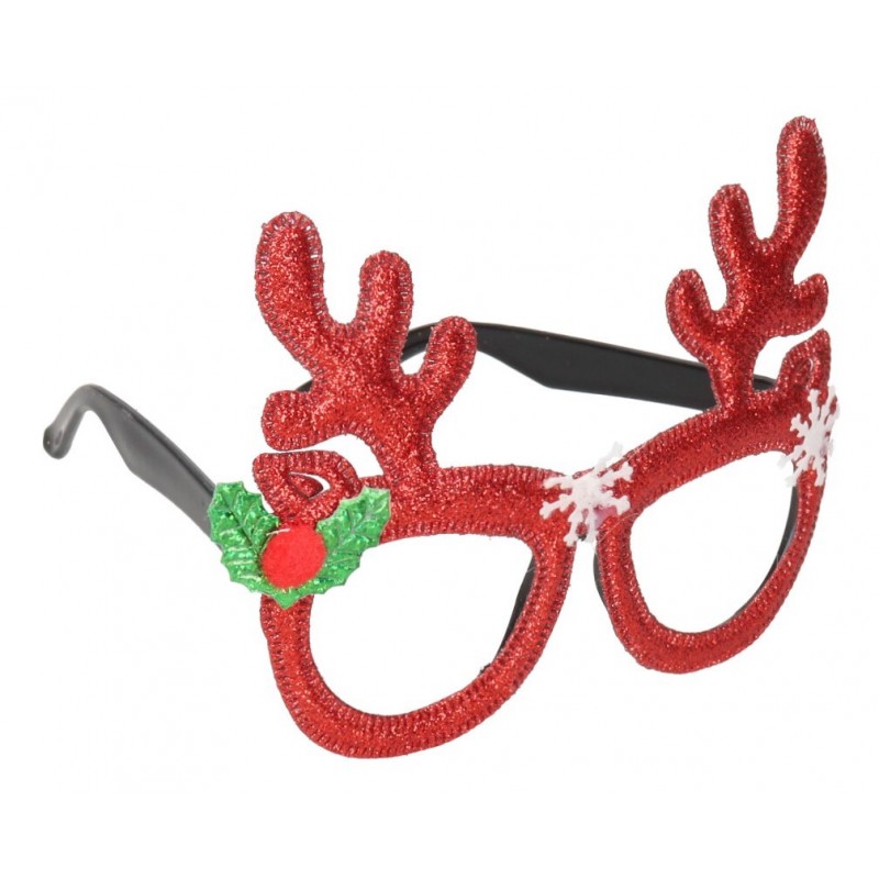 OKULARY ŚWIĄTECZNE RENIFER BROKATOWY ŚMIESZNE ROGI