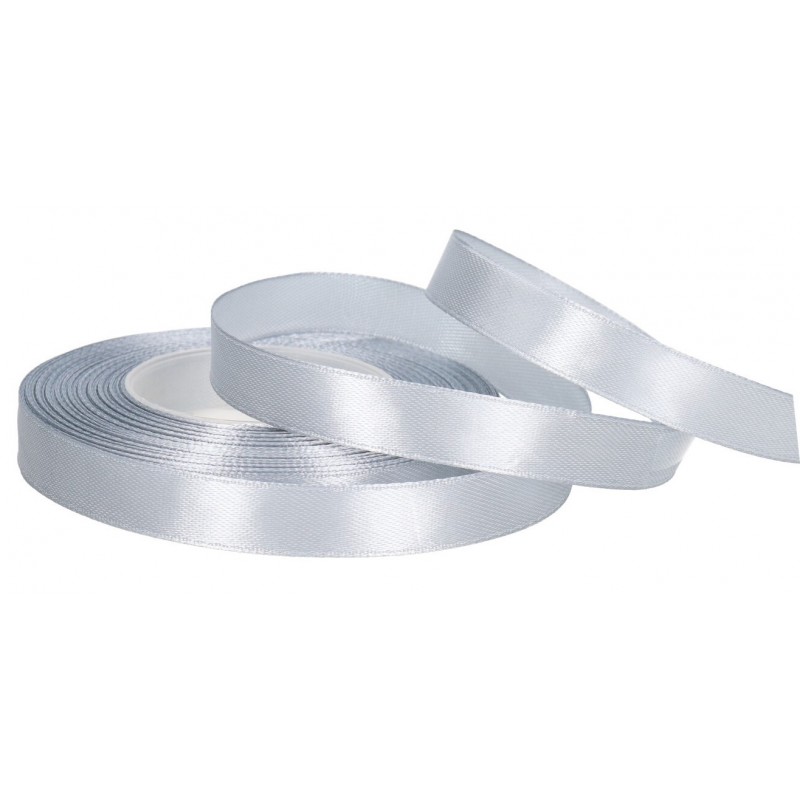 WSTĄŻKA TASIEMKA SATYNOWA SREBRNA 12MM 32M