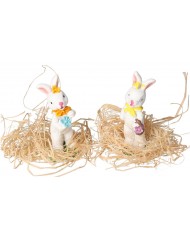 ZAJĄC ZAJĄCZKI WIELKANOCNE 2 SZT FIGURKI+ SIANKO