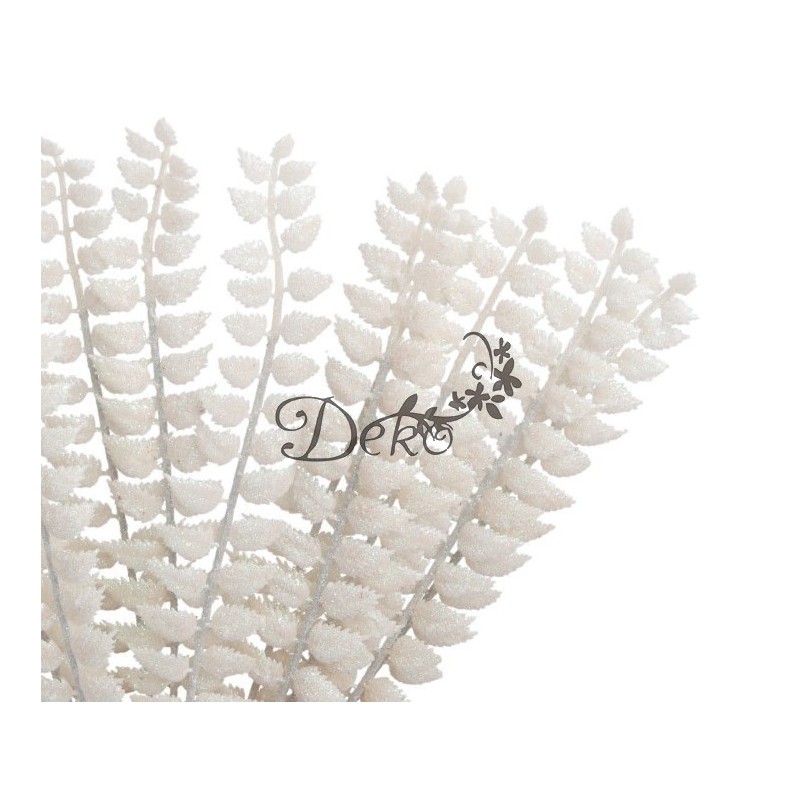 GAŁĄZKA DEKORACYJNA BIAŁA LIŚCIE Z BROKATEM 40CM