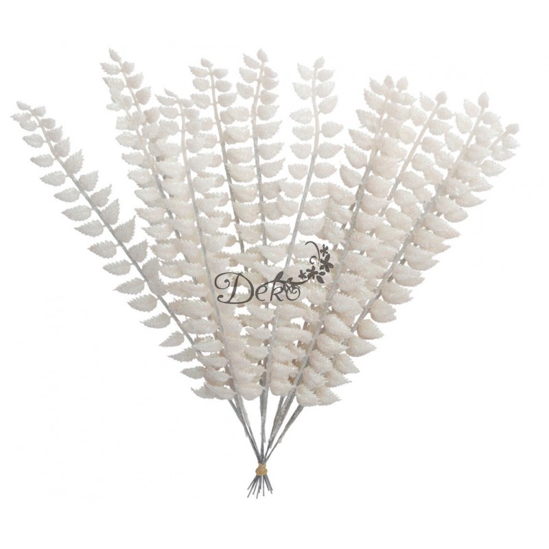 GAŁĄZKA DEKORACYJNA BIAŁA LIŚCIE Z BROKATEM 40CM