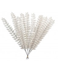 GAŁĄZKA DEKORACYJNA BIAŁA LIŚCIE Z BROKATEM 40CM