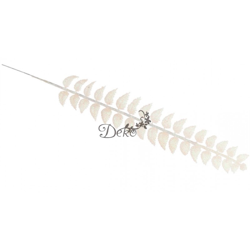 GAŁĄZKA DEKORACYJNA BIAŁA LIŚCIE Z BROKATEM 40CM