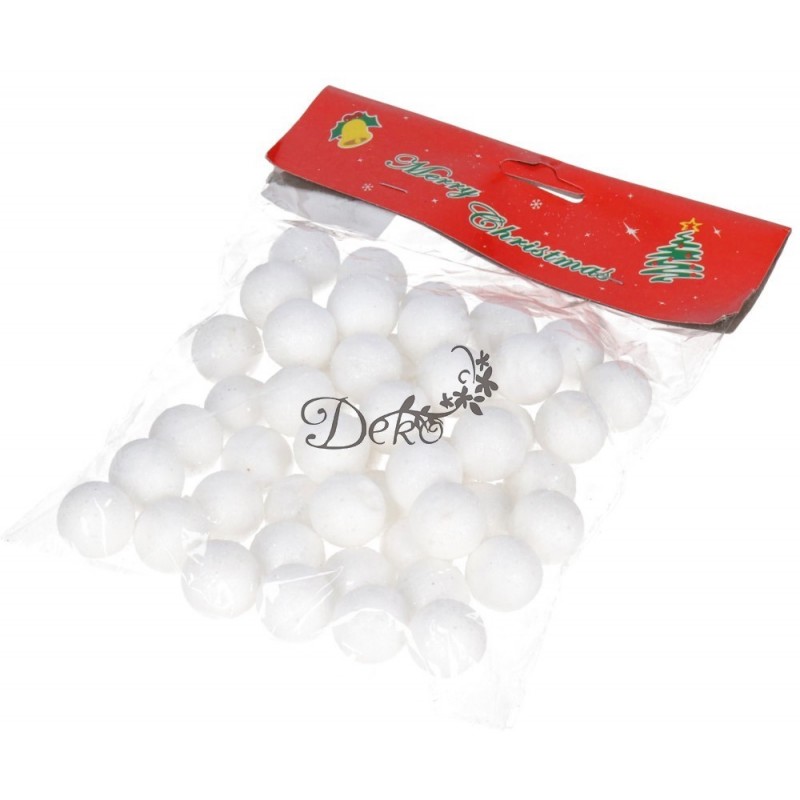 KULKI STYROPIANOWE Z BROKATEM 2,5CM 50SZT BIAŁE