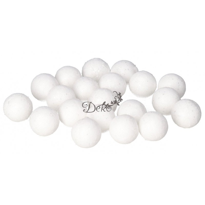 KULKI STYROPIANOWE Z BROKATEM 2,5CM 50SZT BIAŁE