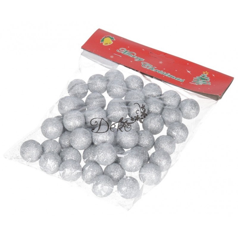 KULKI STYROPIANOWE Z BROKATEM 2,5CM 50SZT SREBRNE