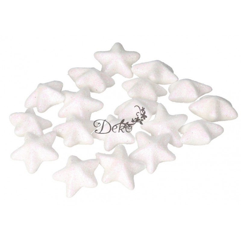 GWIAZDKI STYROPIANOWE Z BROKATEM 2,5CM BIAŁE