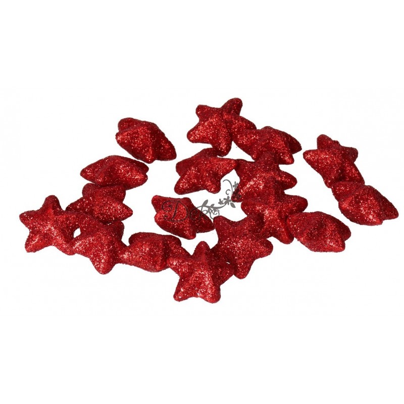 GWIAZDKI STYROPIANOWE Z BROKATEM 2,5CM CZERWONE