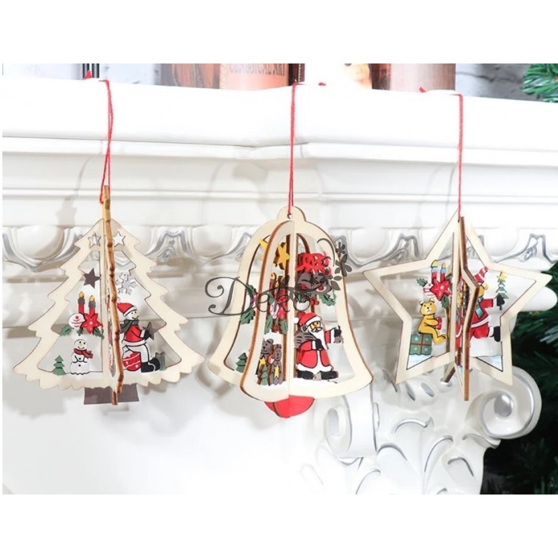 BOMBKI NA CHOINKĘ DREWNIANE OZDOBA DO STROIKA 1SZT