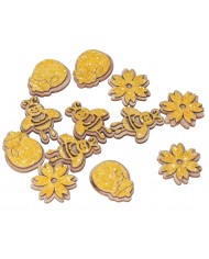 PSZCZÓŁKI OZDOBY DREWNIANE NA PRZYLEPCU 12SZT