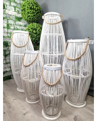 LAMPION BAMBUSOWY RATTANOWY LATARNIA 110CM BIAŁY USZKODZONE