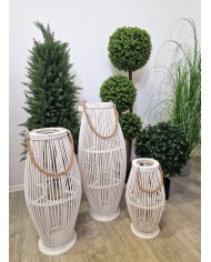 LAMPION BAMBUSOWY RATTANOWY LATARNIA 110CM BIAŁY USZKODZONE