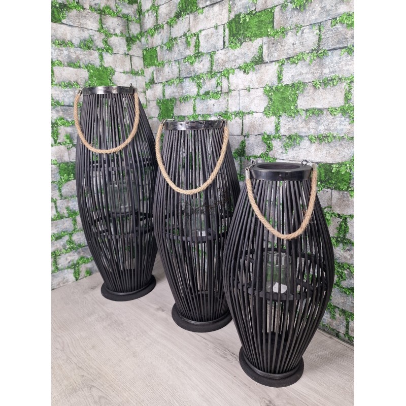 LAMPION BAMBUSOWY RATTANOWY LATARNIA 130CM CZARNY USZKODZONE