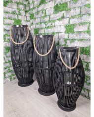 LAMPION BAMBUSOWY RATTANOWY LATARNIA 130CM CZARNY USZKODZONE