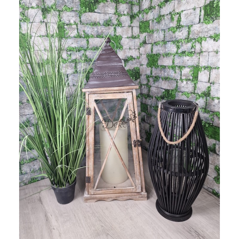 LAMPION BAMBUSOWY RATTANOWY LATARNIA 130CM CZARNY USZKODZONE