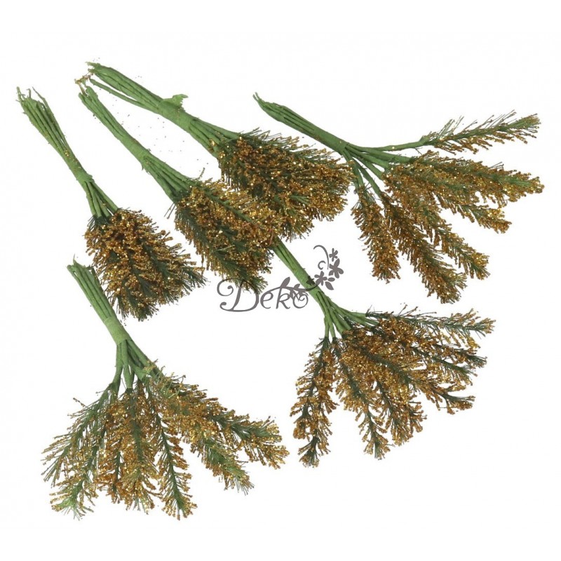 GAŁĄZKA DEKORACYJNA IGLIWIE Z BROKATEM 144 SZT GAŁĄZKI DO STROIKA