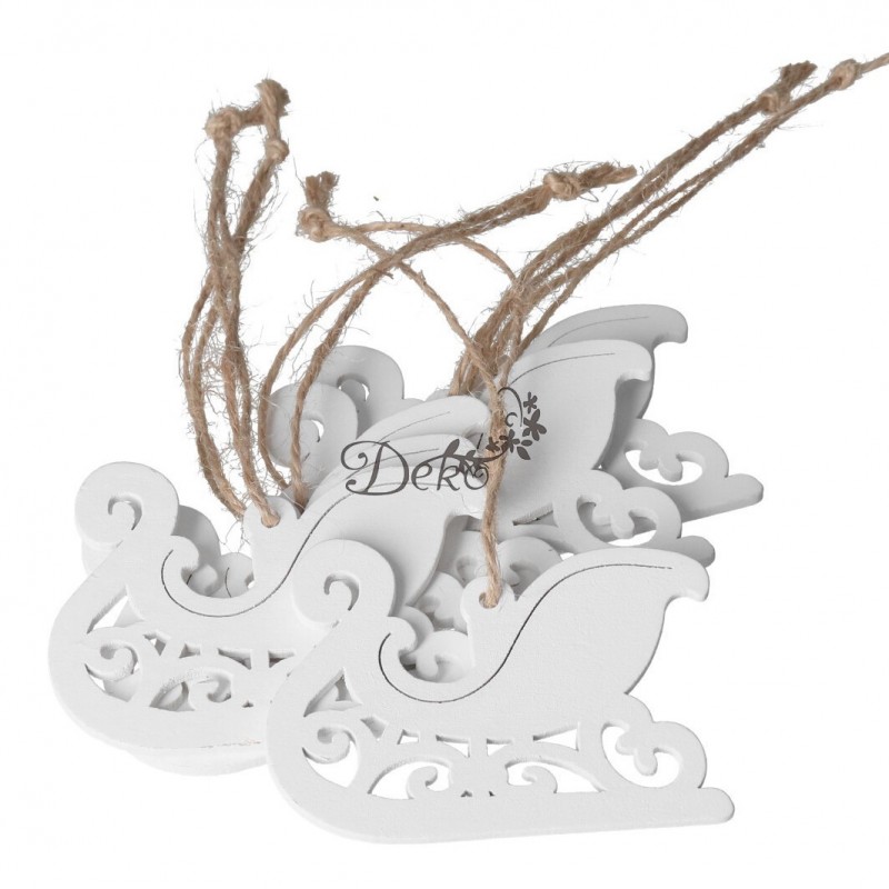 BOMBKI NA CHOINKĘ DREWNIANE OZDOBA STROIK 6SZT SANIE