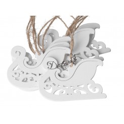 BOMBKI NA CHOINKĘ DREWNIANE OZDOBA STROIK 6SZT SANIE