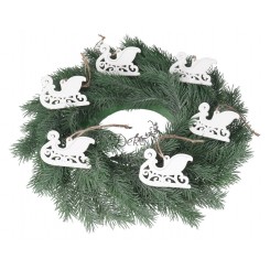 BOMBKI NA CHOINKĘ DREWNIANE OZDOBA STROIK 6SZT SANIE