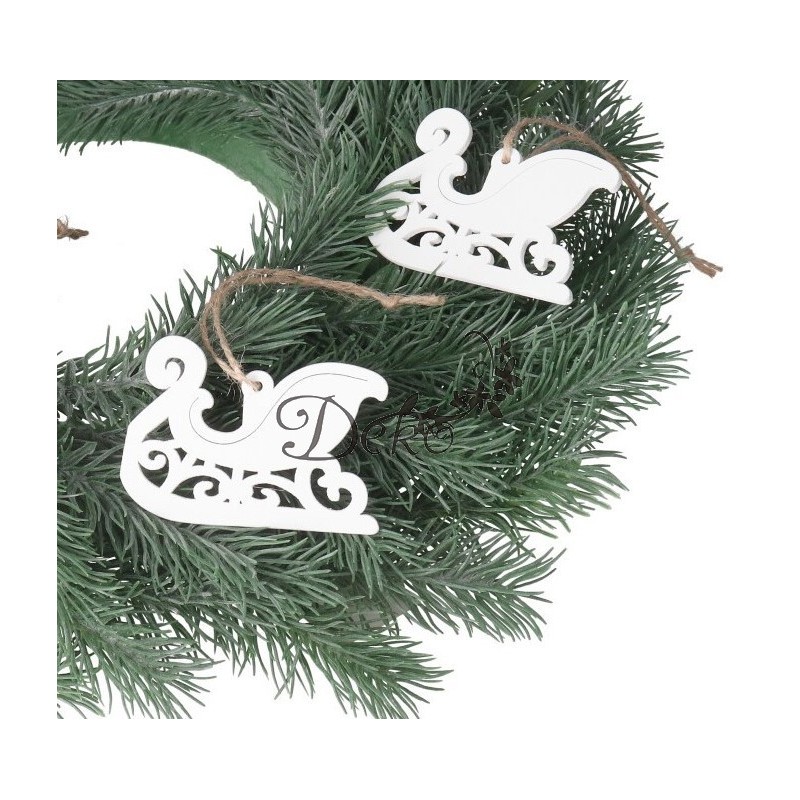 BOMBKI NA CHOINKĘ DREWNIANE OZDOBA STROIK 6SZT SANIE