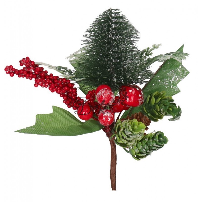 GAŁĄZKA DEKORACYJNA DO STROIKA SZYSZKI Z BROKATEM CHOINKA