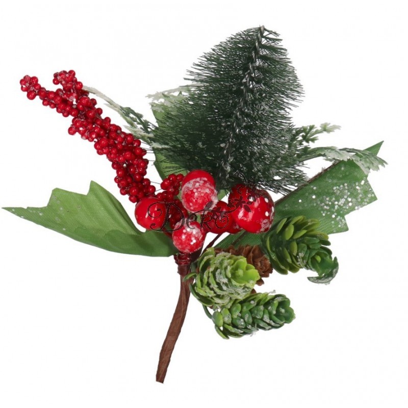 GAŁĄZKA DEKORACYJNA DO STROIKA SZYSZKI Z BROKATEM CHOINKA