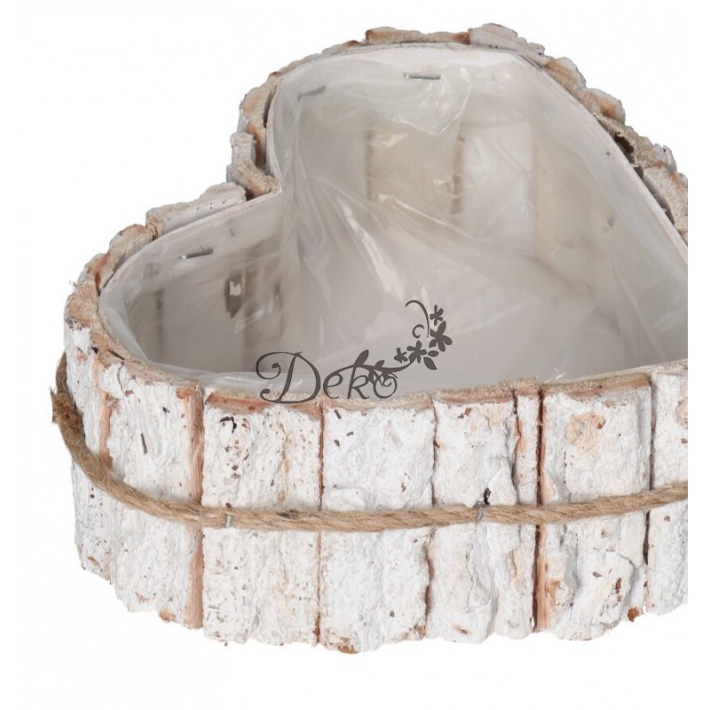 DONICZKA OSŁONKA DREWNIANA SERCE BIAŁA DONICZKI 20CM