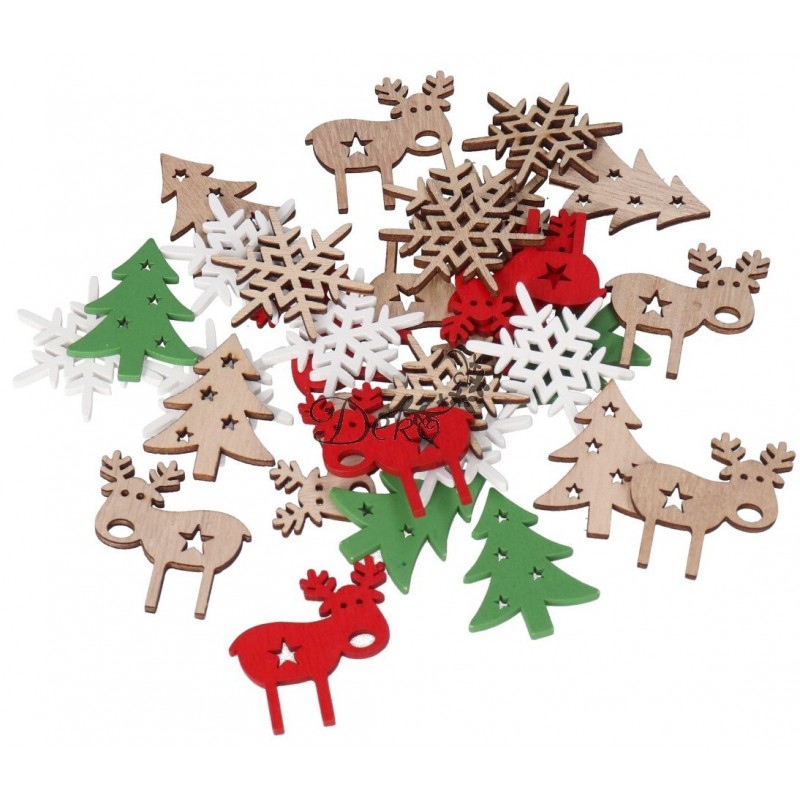 OZDOBY ŚWIĄTECZNE DREWNIANE DO STROIKA 36SZT GWIAZDKA CHOINKA RENIFER