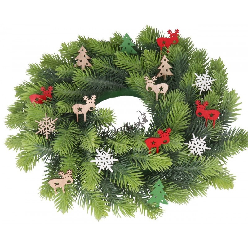 OZDOBY ŚWIĄTECZNE DREWNIANE DO STROIKA 36SZT GWIAZDKA CHOINKA RENIFER