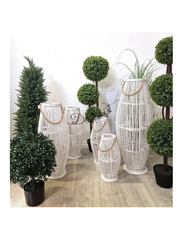 LAMPION BAMBUSOWY RATTANOWY LATARNIA 85 CM BIAŁY USZKODZONE