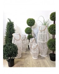 LAMPION BAMBUSOWY RATTANOWY LATARNIA 85 CM BIAŁY USZKODZONE