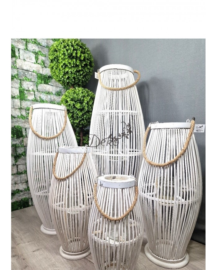 LAMPION BAMBUSOWY RATTANOWY LATARNIA 85 CM BIAŁY USZKODZONE
